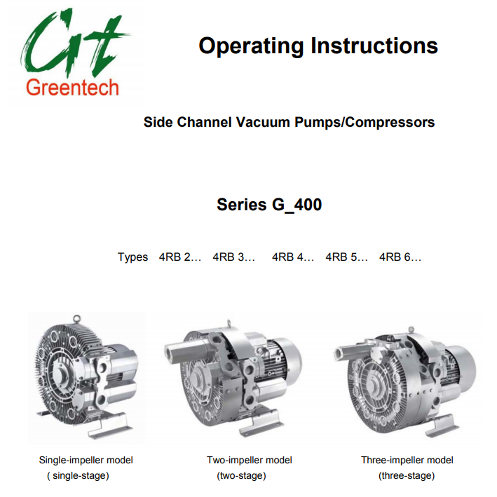 G400 Side Channel Blower (Ring Blower) Operating Manual